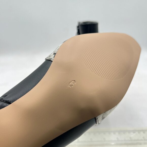 Black Cap Toe Ankle Booties Square Toe Low Heel Short Boot Snakeskin Zipper Shoe - Picture 5 of 7